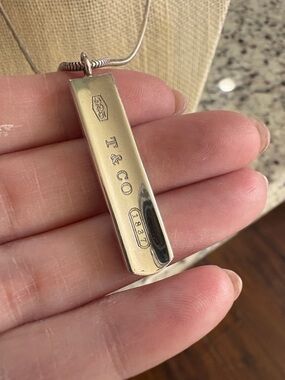 Tiffany & Co. Sterling Silver Bar Pendant Necklace with Cream Inlay